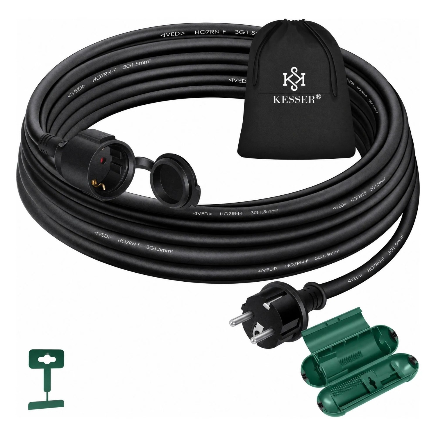 KESSER Verlängerungskabel Outdoor 230 V IP44 Länge 25 m Schwarz