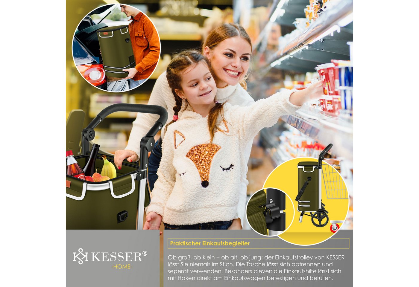 KESSER Einkaufstrolley Klappbar 56, Volumen Belastbar Bis 50 kg Khaki Bild 2