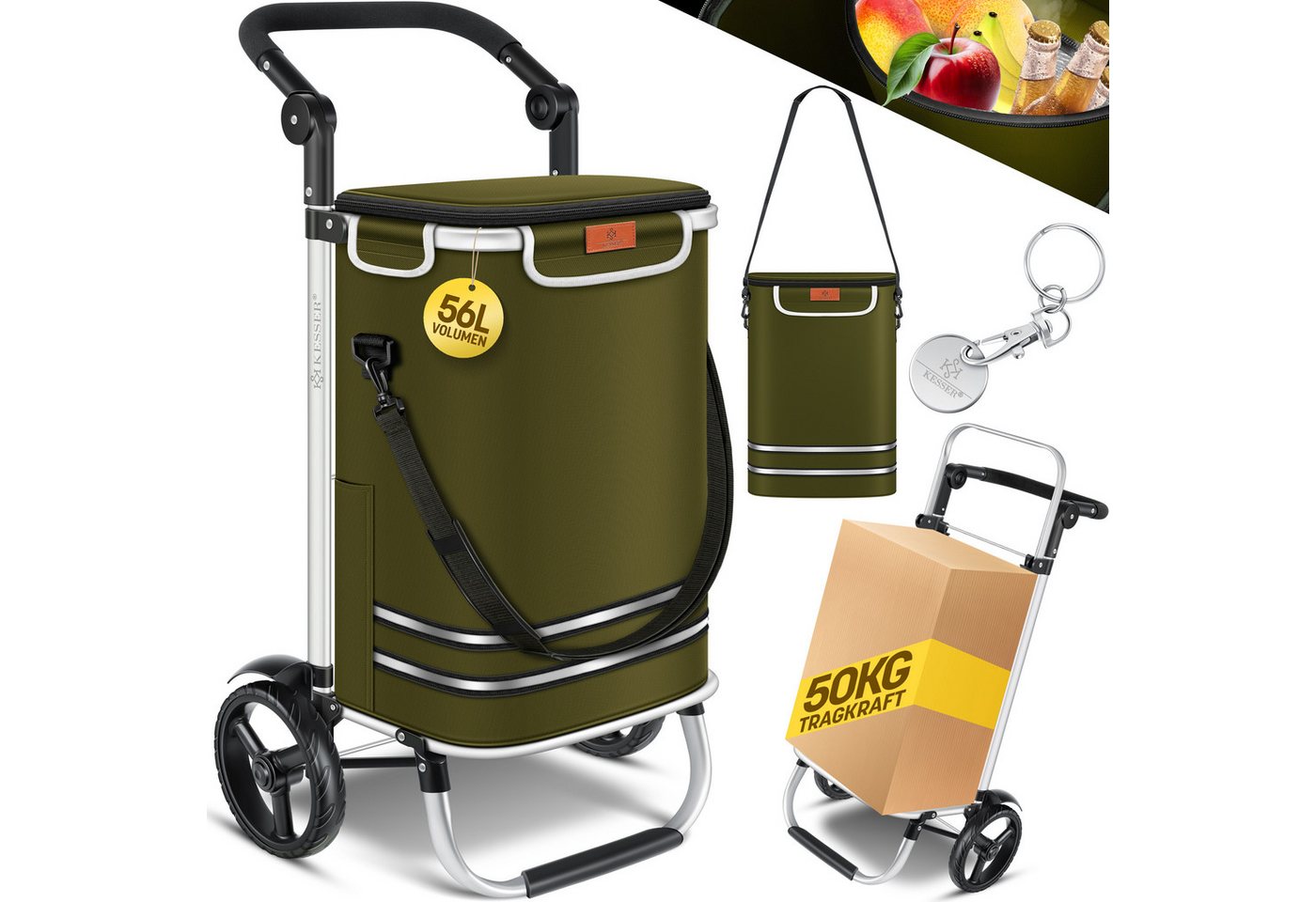 KESSER Einkaufstrolley Klappbar 56, Volumen Belastbar Bis 50 kg Khaki Bild 3