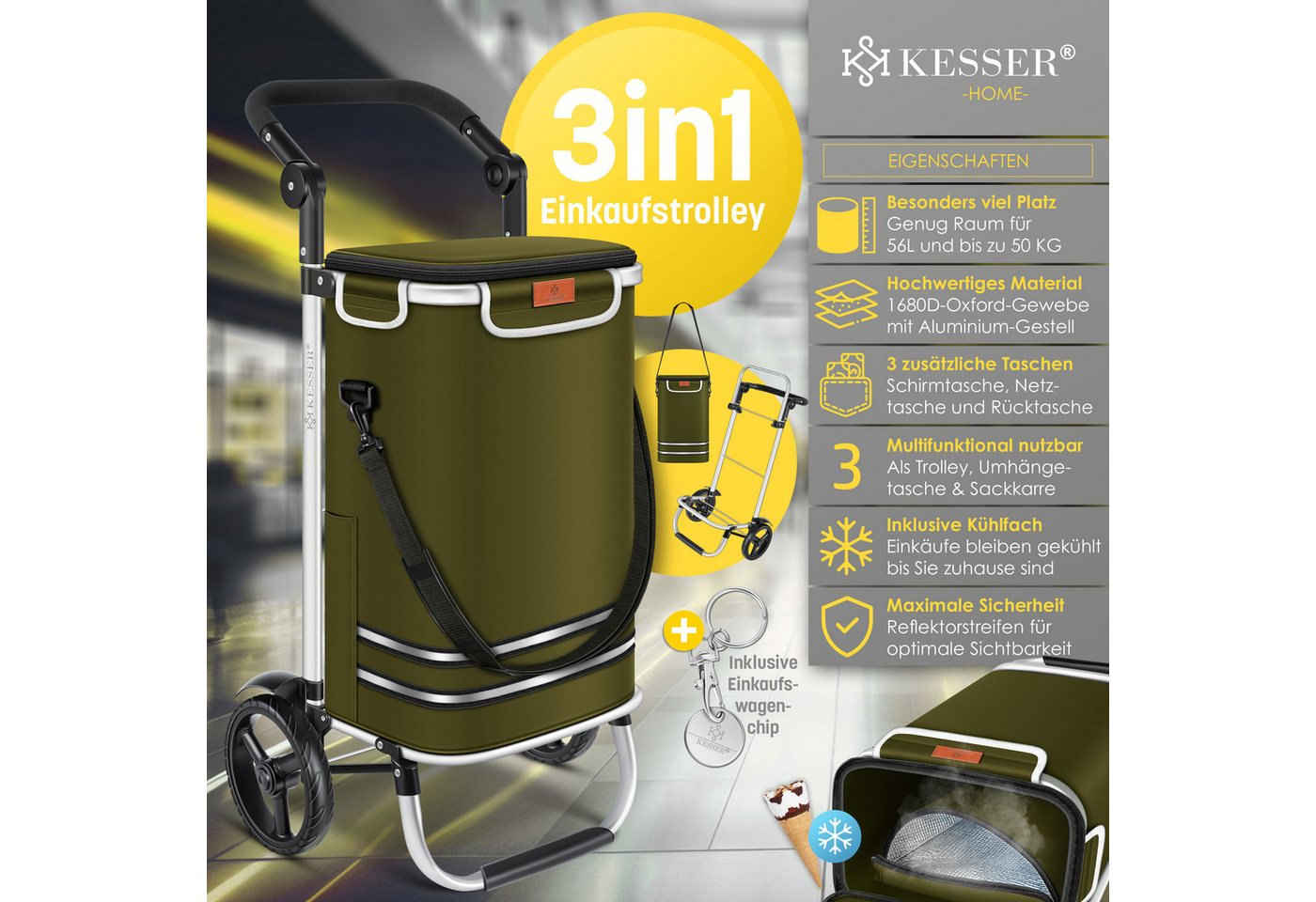 KESSER Einkaufstrolley Klappbar 56, Volumen Belastbar Bis 50 kg Khaki Bild 5