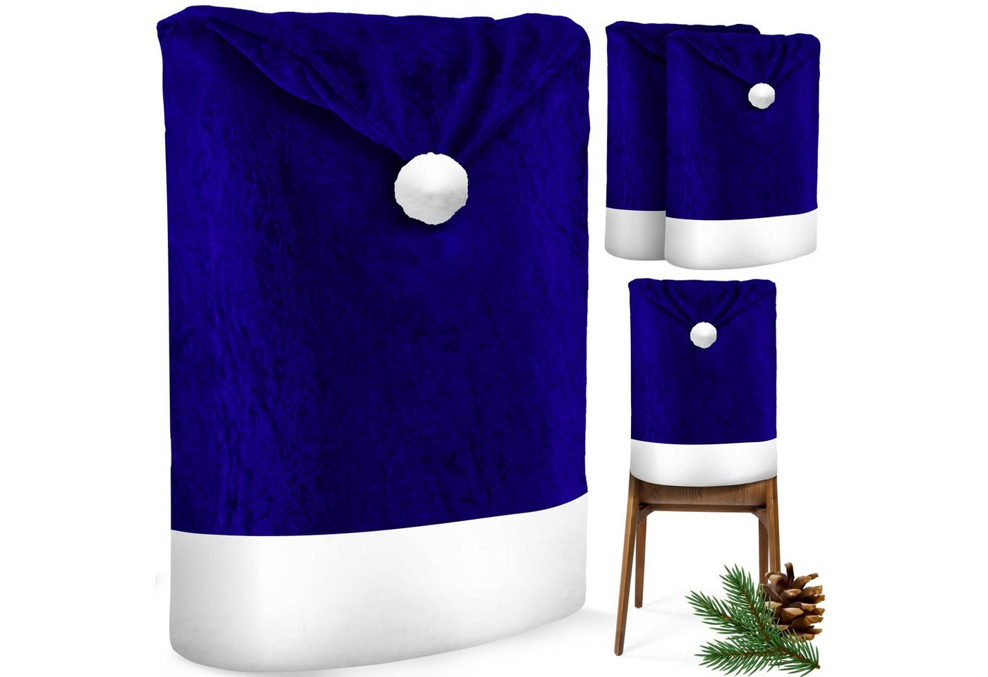 KESSER Weihnachtsstuhlüberzüge Set Motiv Weihnachtsmütze Blau Weiß 4 Stück Bild 5