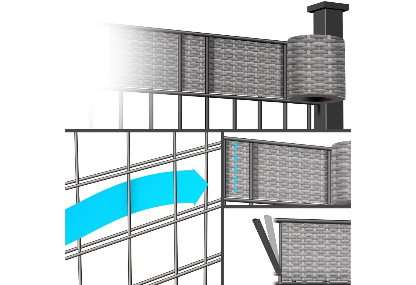 KESSER PVC Sichtschutzstreifen für Doppelstabmatten 35 m Rattan Grau Bild 3