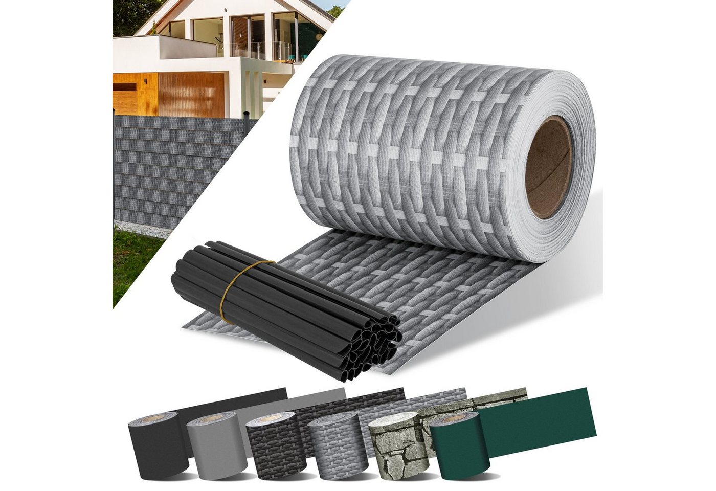 KESSER PVC Sichtschutzstreifen für Doppelstabmatten 35 m Rattan Grau Bild 4