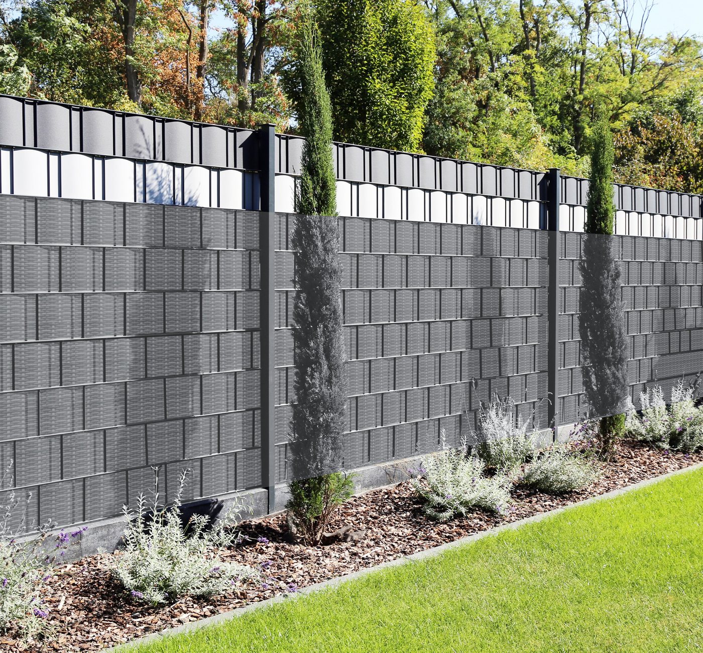 KESSER PVC Sichtschutzstreifen für Doppelstabmatten 35 m Rattan Grau Bild 5