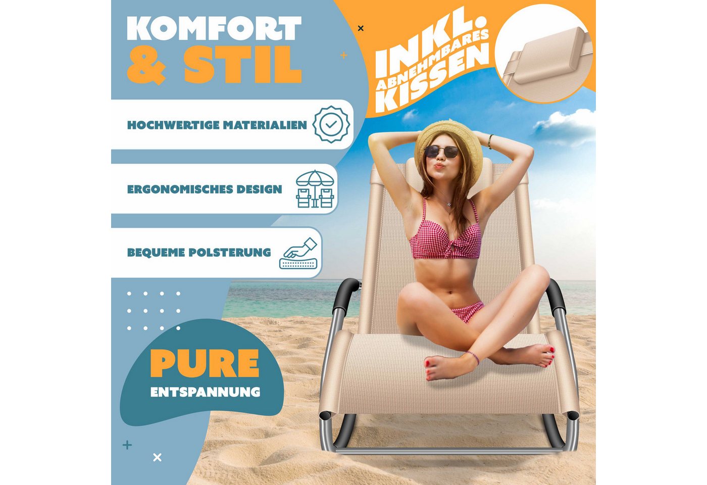 KESSER Sonnenliege Klappbar Ergonomisch Belastbarkeit 150 kg Beige Bild 4