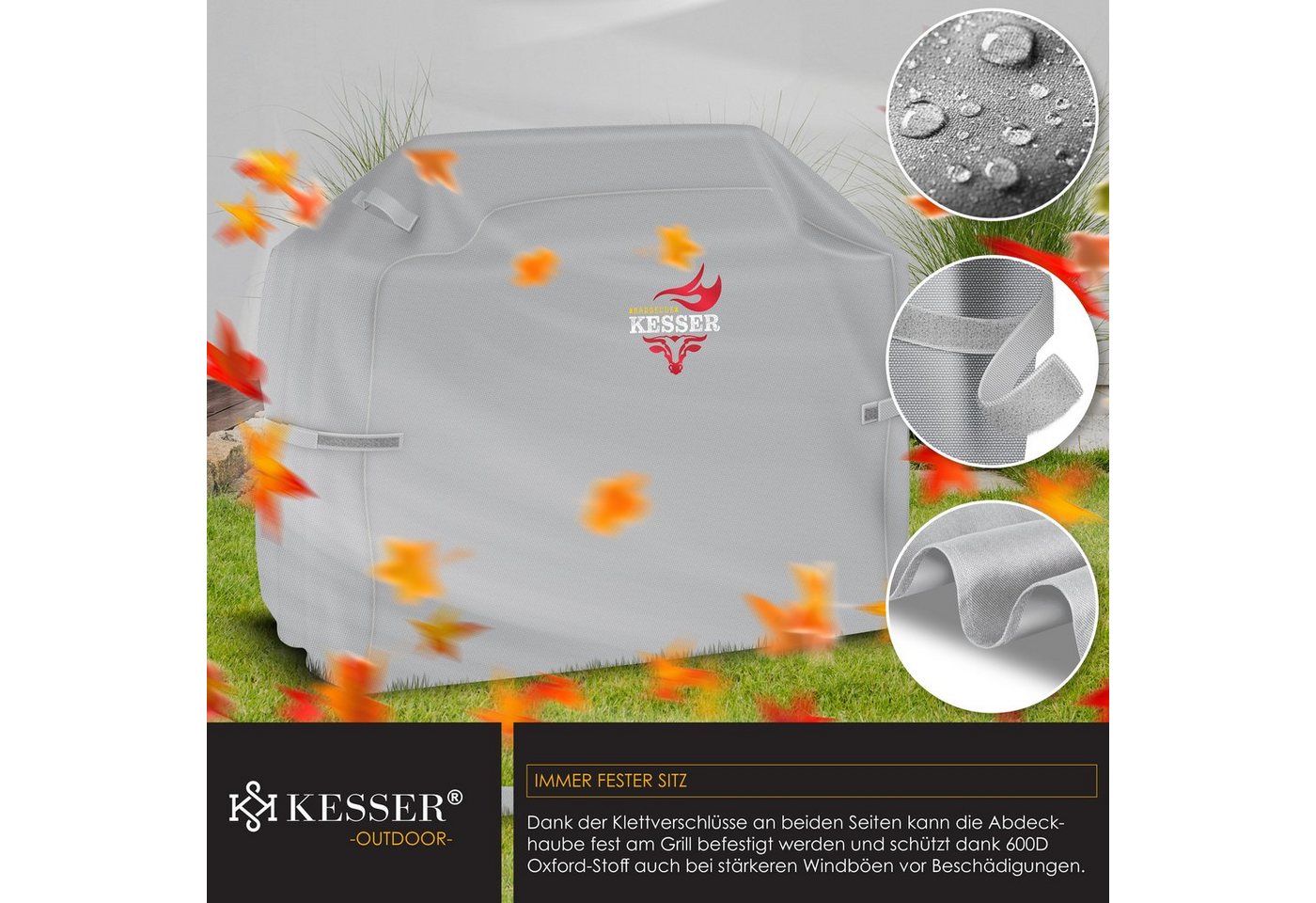 KESSER BBQ Grillabdeckung 600D Wetterfest 132 x 66 x 109 cm Grau Bild 3