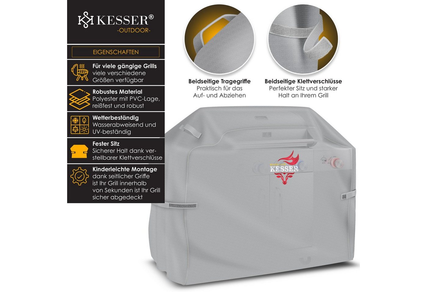 KESSER BBQ Grillabdeckung 600D Wetterfest 132 x 66 x 109 cm Grau Bild 5
