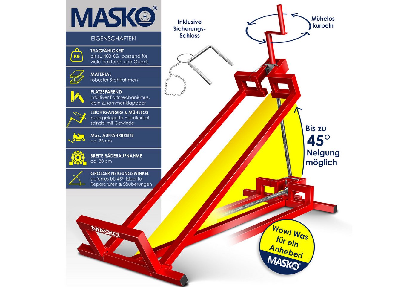 MASKO Rasentraktor-Heber Hebevorrichtung Tragkraft 400 kg Rot Bild 2