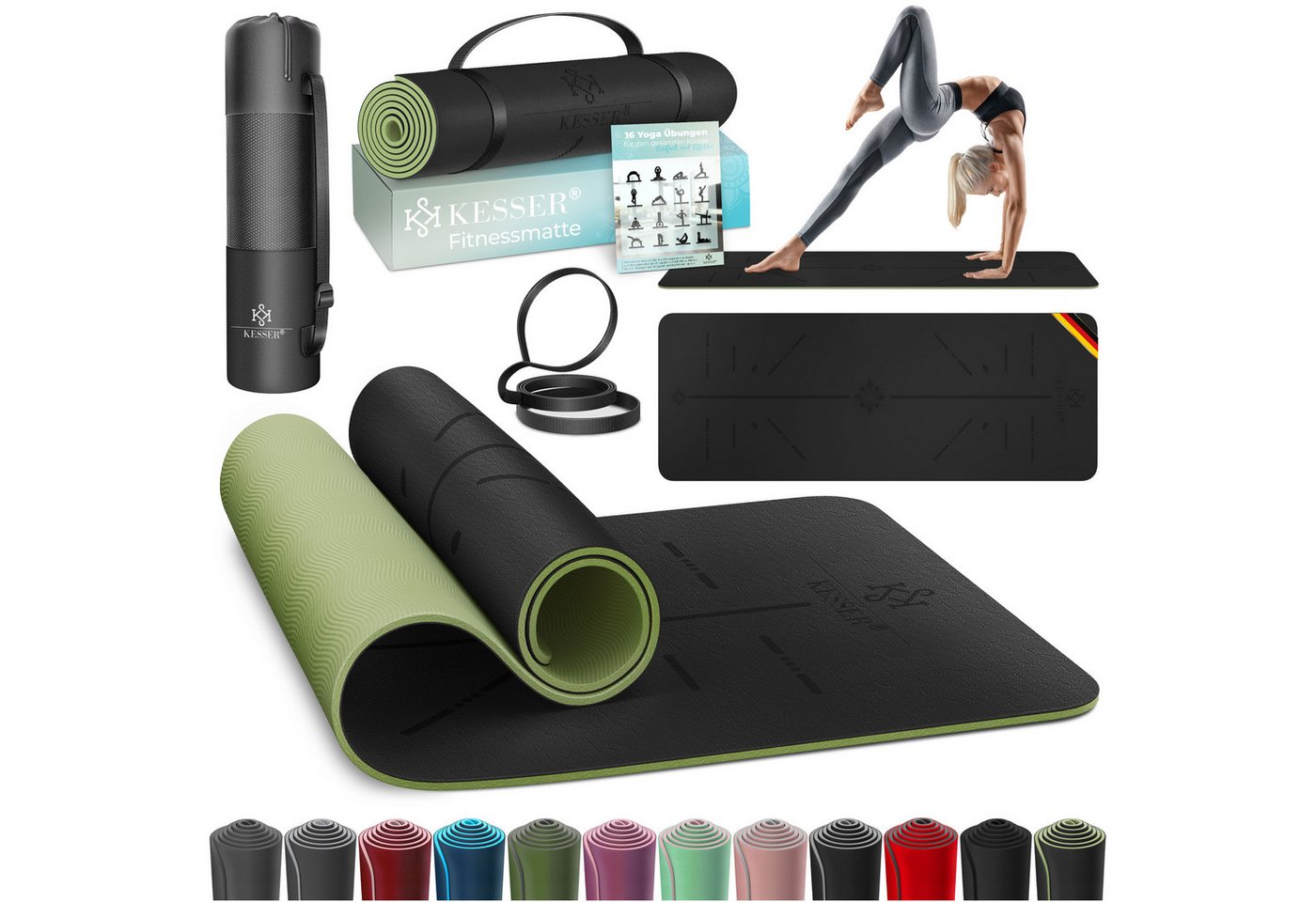 KESSER Gymnastikmatte TPE Rutschfest Größe 183 x 61 cm Farbe Schwarz Hellgrün Bild 5