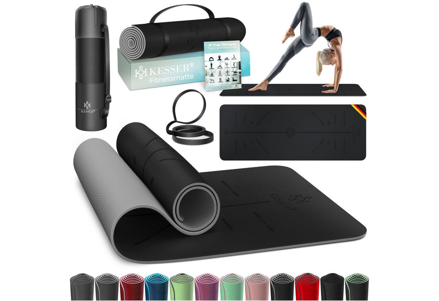 KESSER Gymnastikmatte TPE Rutschfest Größe 183 x 61 cm Farbe Schwarz Bild 2