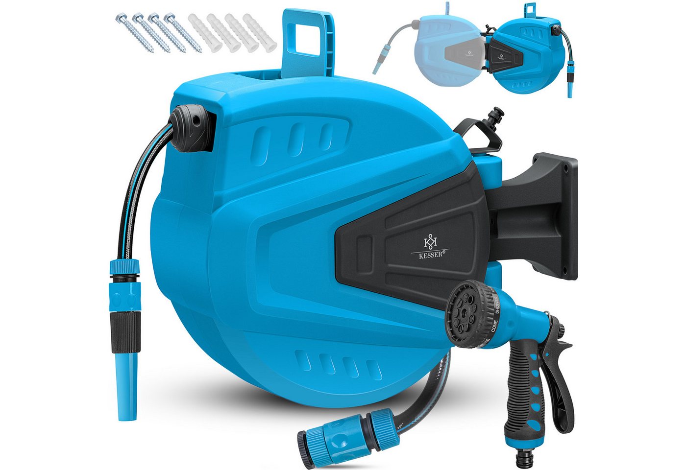 KESSER Automatische Schlauchtrommel mit Handbrause 30 m Blau