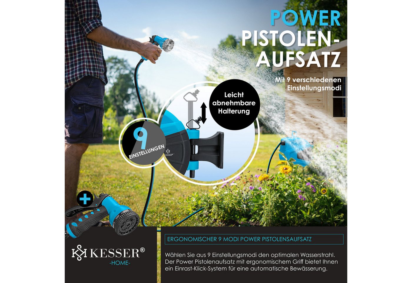 KESSER Automatische Schlauchtrommel mit Handbrause 30 m Blau Bild 3