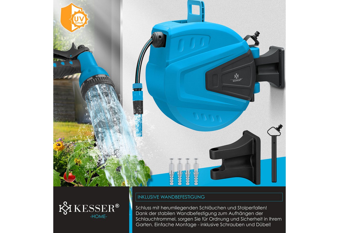 KESSER Automatische Schlauchtrommel mit Handbrause 30 m Blau Bild 5