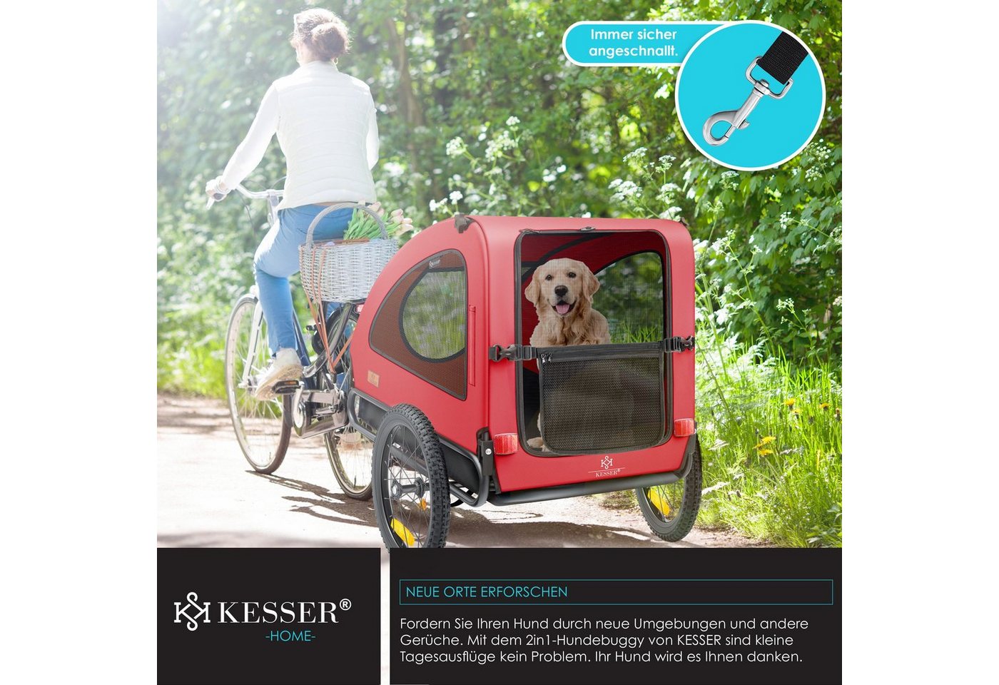 KESSER Hundeanhänger Boxer 2 In 1 Volumen 250, Bis 45 kg Rot und Schwarz Bild 4