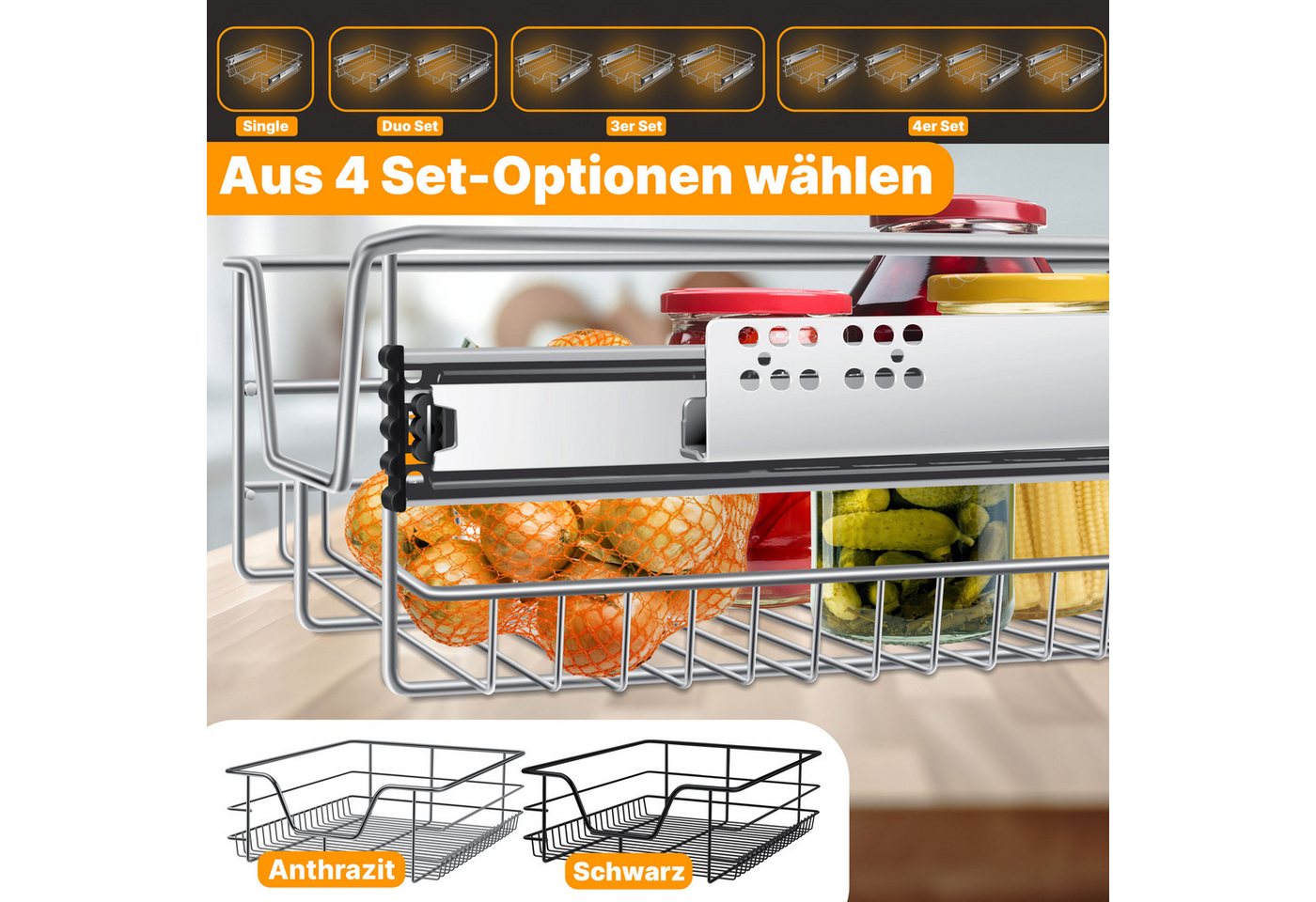 KESSER Teleskopschublade Edelstahl Verchromt 60 cm Silber 4 Stück Bild 2
