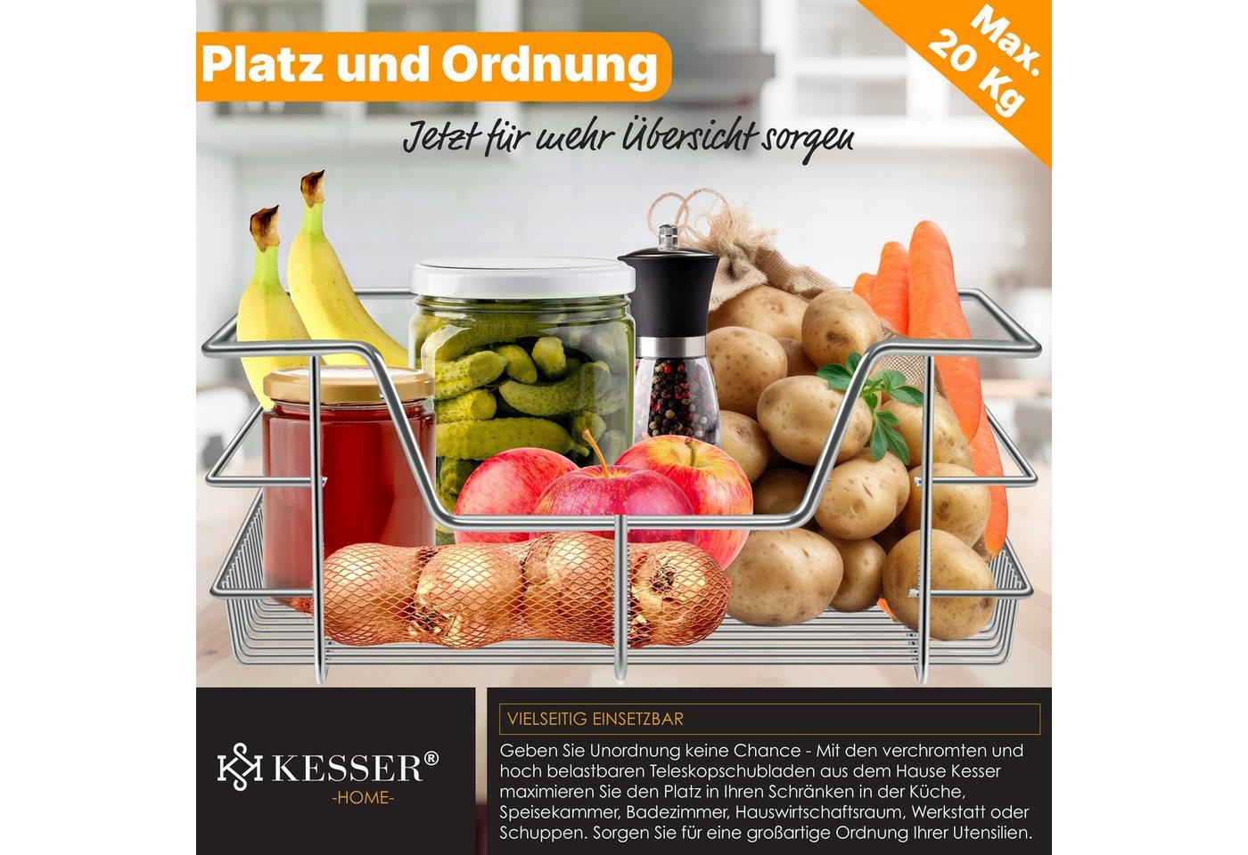 KESSER Teleskopschublade Edelstahl Verchromt 60 cm Silber 4 Stück Bild 5