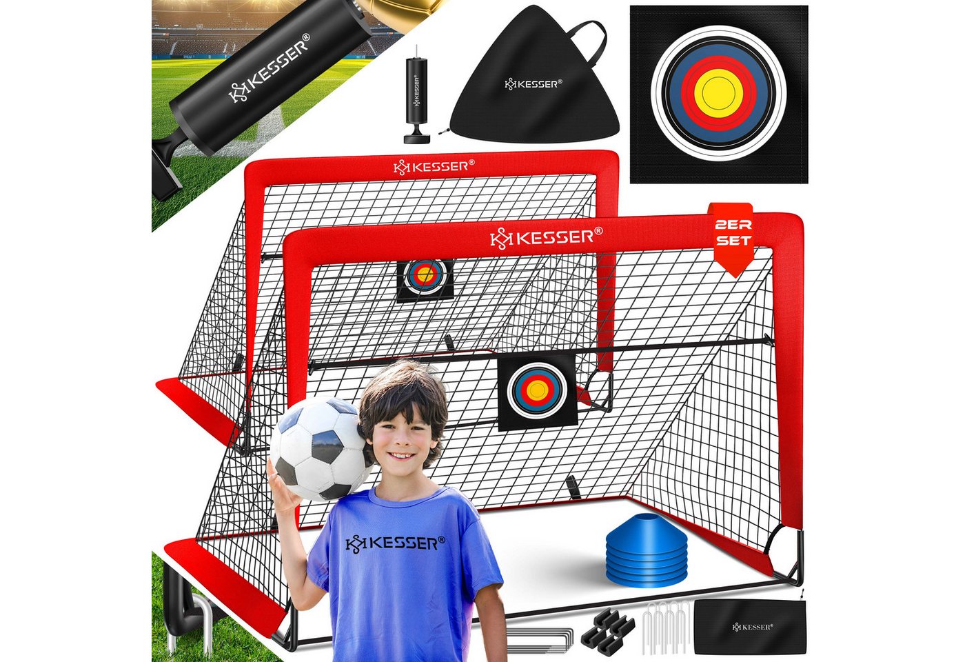 KESSER Fußballtor für Kinder Kinderfußballtor Rot 2er Set 2 Tore