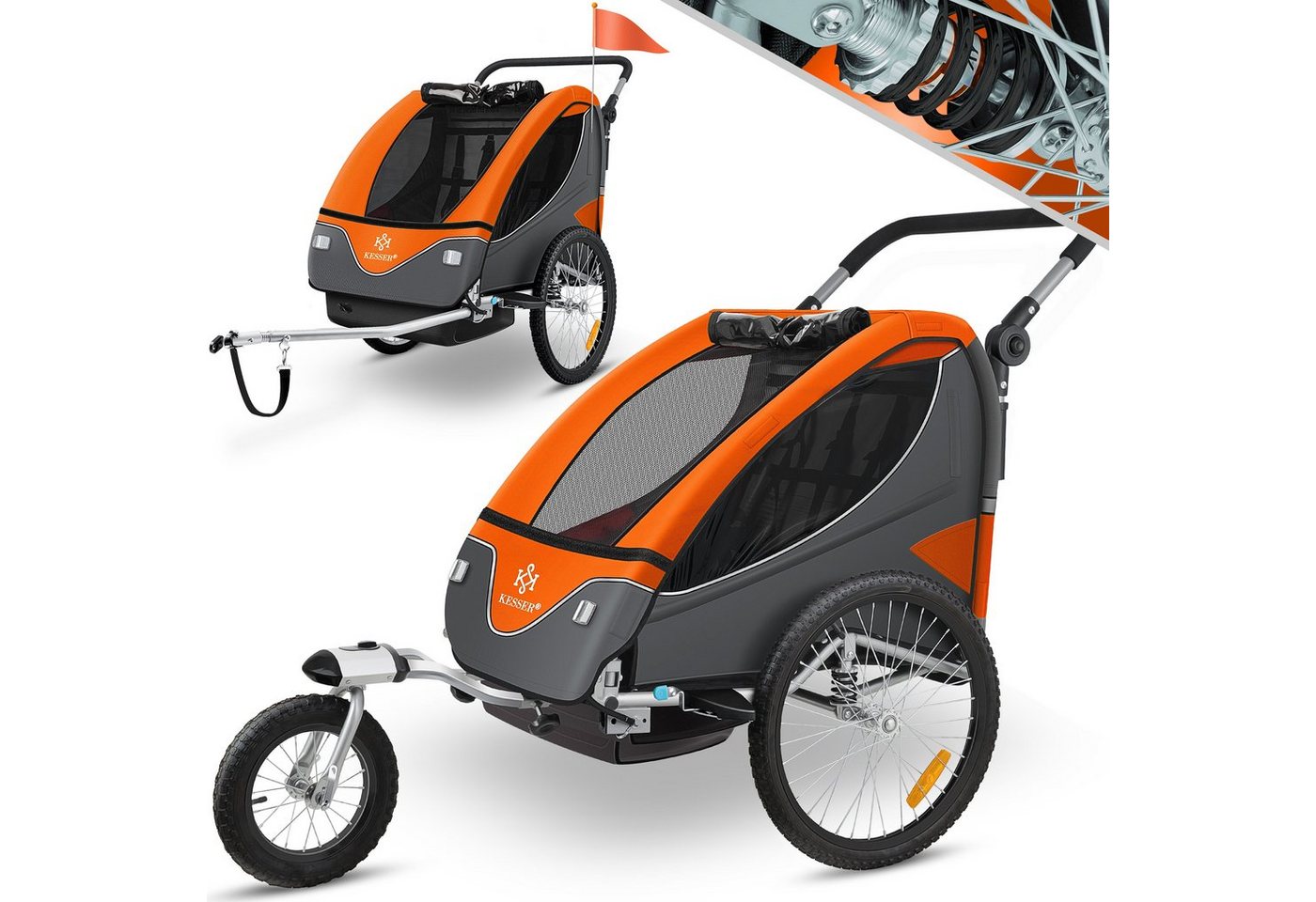 KESSER Kinder-Fahrradanhänger 2 In 1 mit Federung und 5-Punkt-Gurt Orange Bild 4