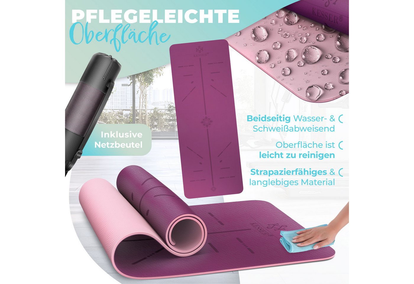 KESSER Gymnastikmatte TPE Rutschfest Größe 183 x 61 cm Farbe Lila Bild 2