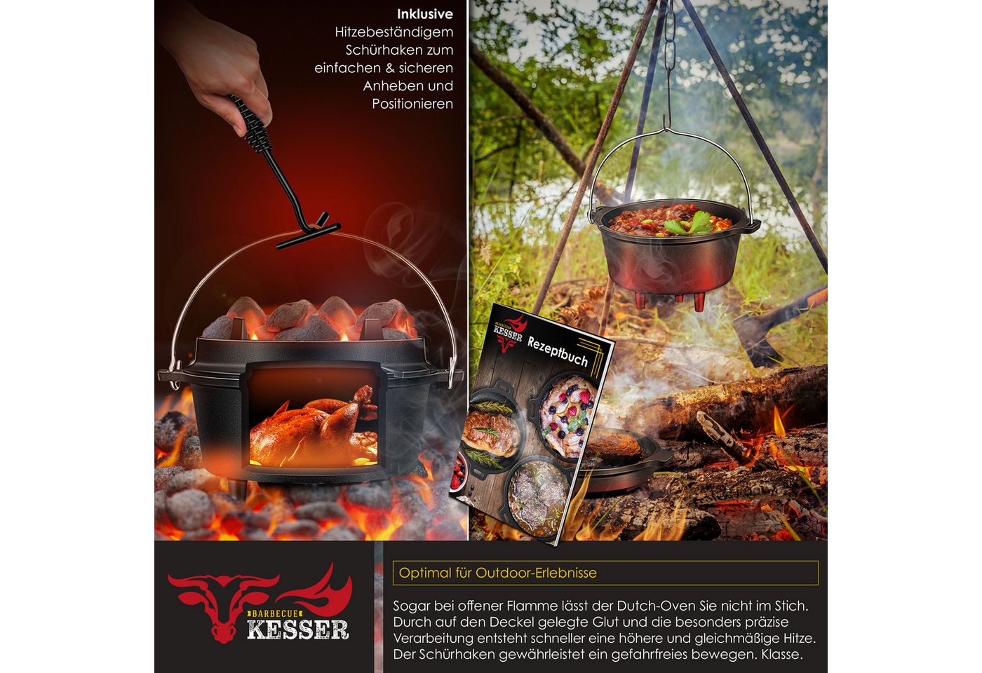 KESSER Dutch Oven Set Gusseisen mit Deckel DO45P 4.2, mit Füßen Bild 3