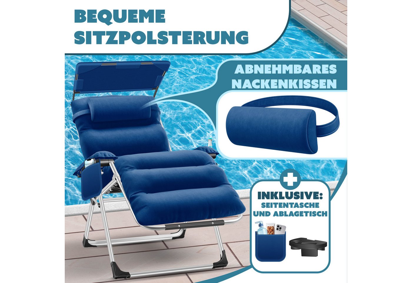 KESSER Sonnenliege Klappbar mit Sonnendach Rückenlehne Verstellbar Navyblau Bild 5