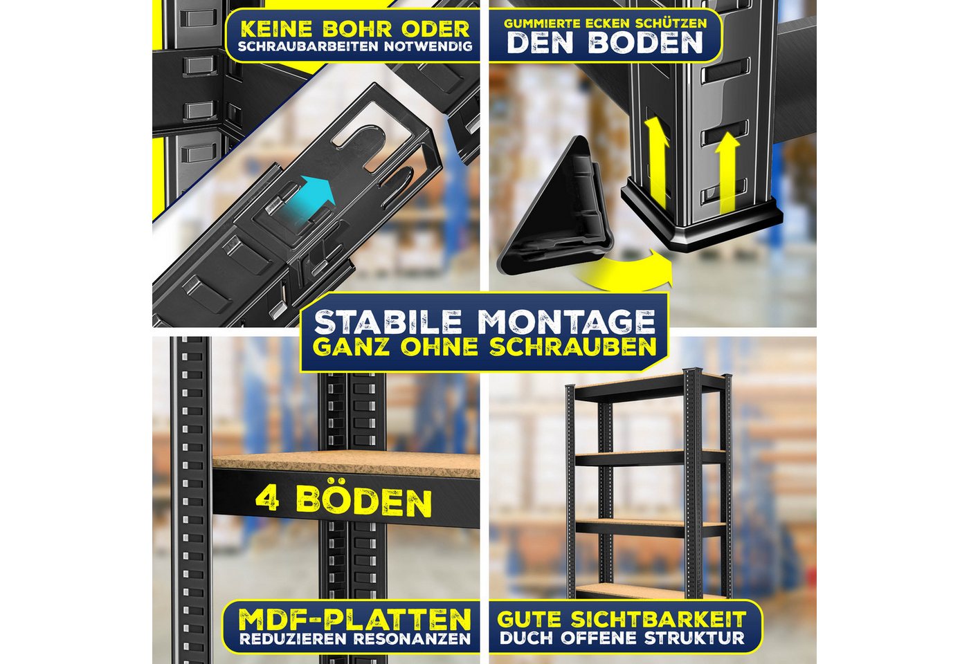 MASKO Schwerlastregale 160 x 80 x 40 cm 4 Böden 700 kg Schwarz 2er Set Bild 5
