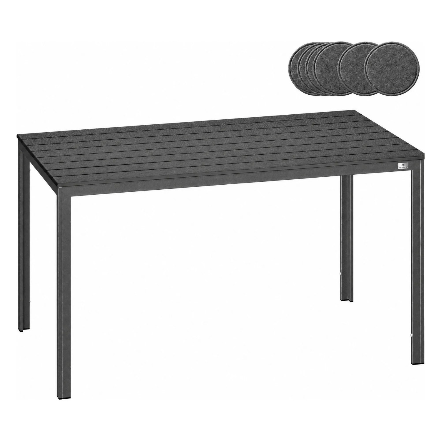 KESSER Gartentisch für 6 Personen Stahlgestell HDPE Platte Holzoptik Anthrazit