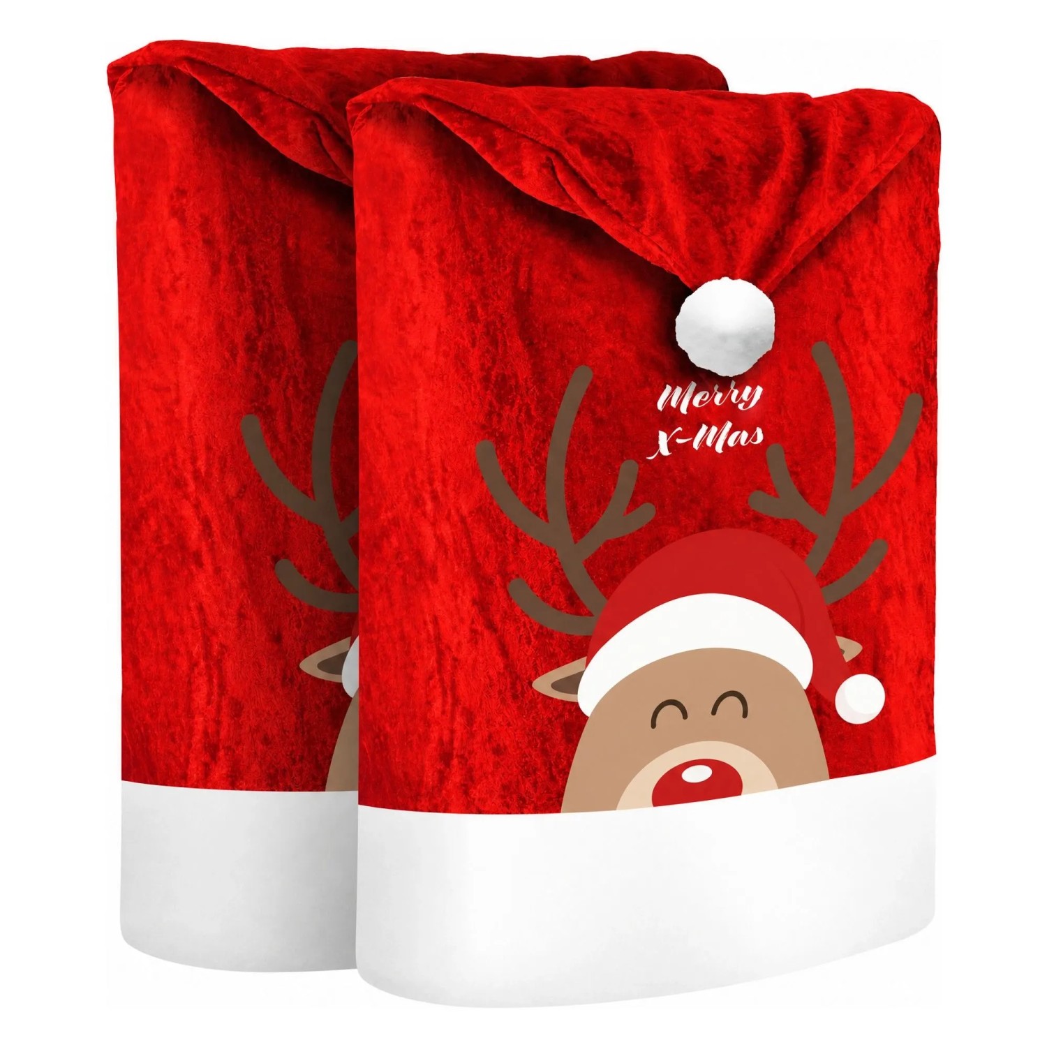 KESSER Weihnachtsstuhlüberzüge Set Motiv Rentier Rot Weiß 6 Stück
