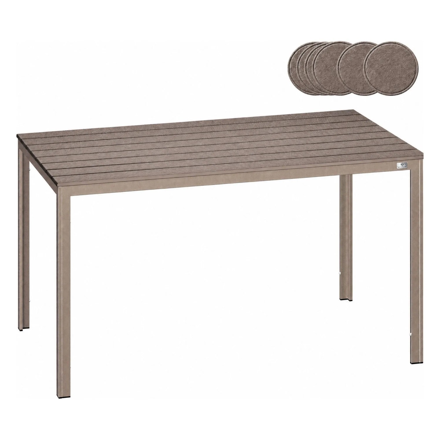 KESSER Gartentisch für 6 Personen Stahlgestell HDPE Platte Holzoptik Taupe