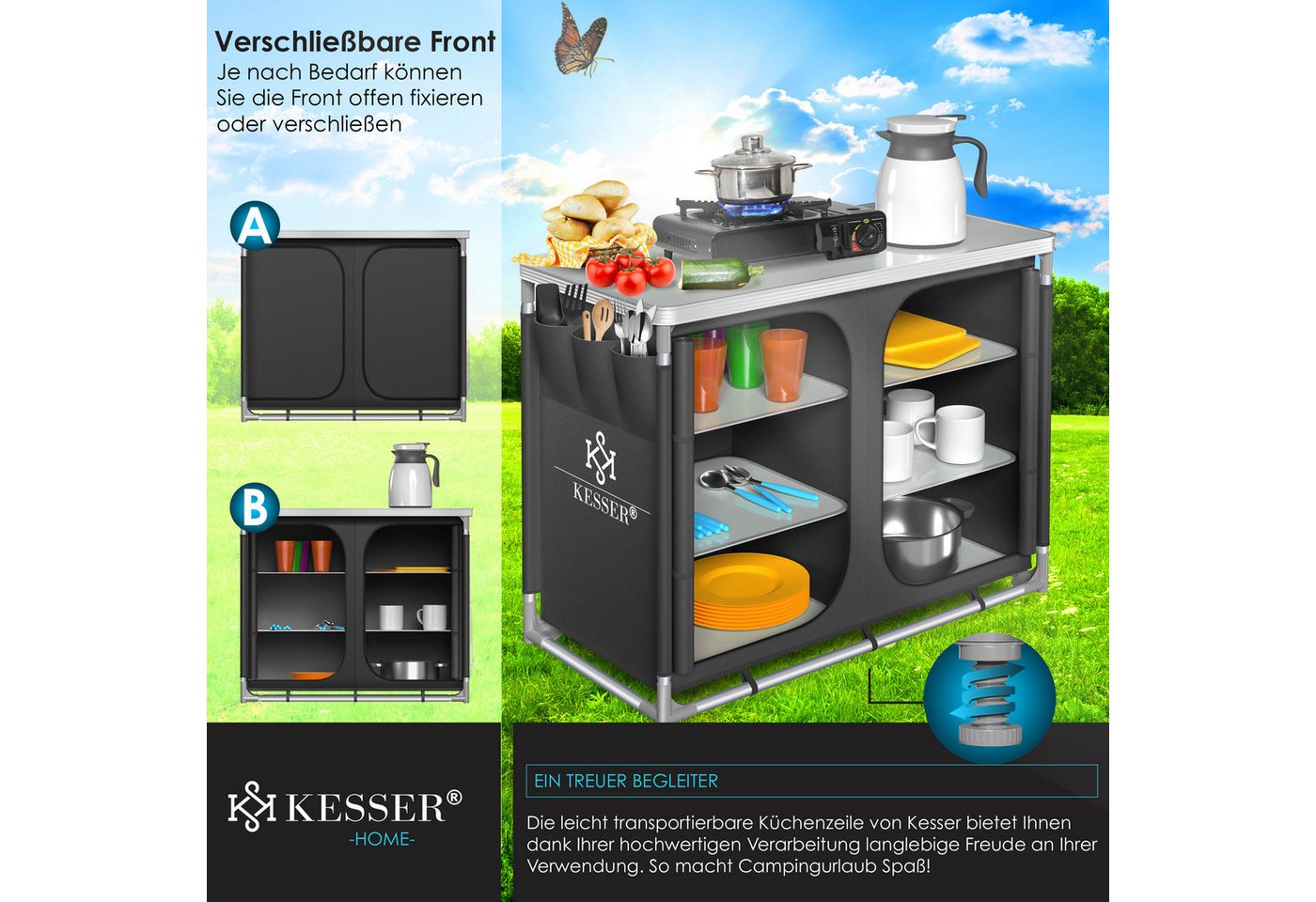 KESSER Campingschrank Campingküche mit Aluminiumgestell Typ F6 Anthrazit