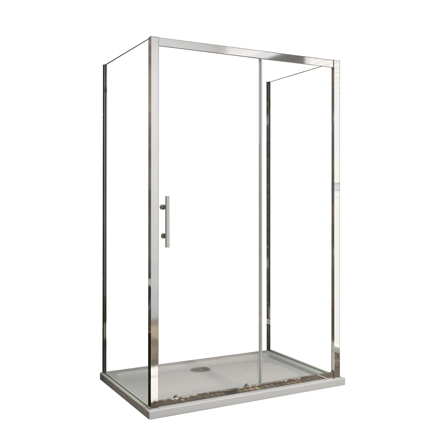 AICA U-Duschkabine 110 x 80 x 185 cm Schiebetür mit 2 Festen Seitenwänden 5mm ESG Glas Duschabtrennung Chrom Glanz