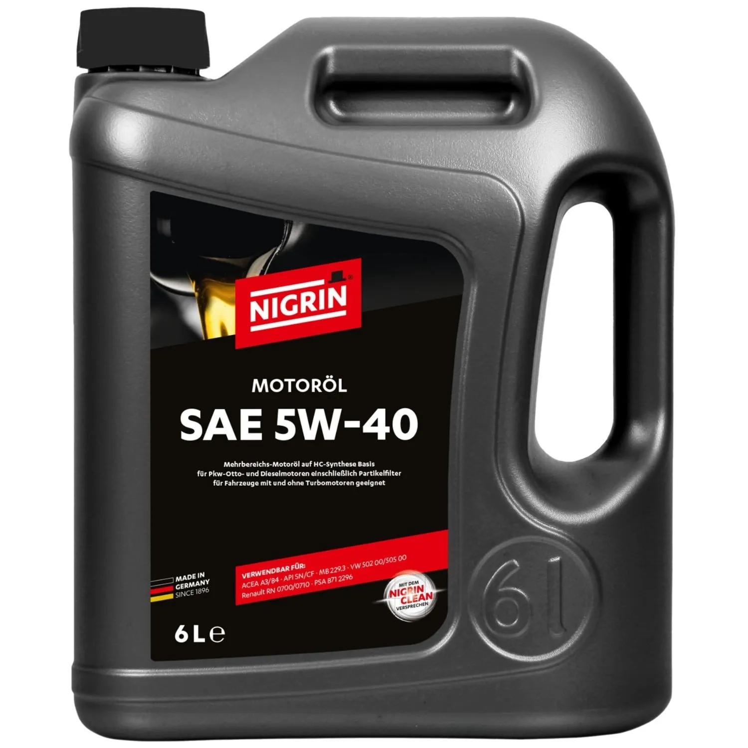 Nigrin Öl Motoröl SAE 5W-40 5W40 6L für Benzin + Diesel Motor PKW Auto Kanister