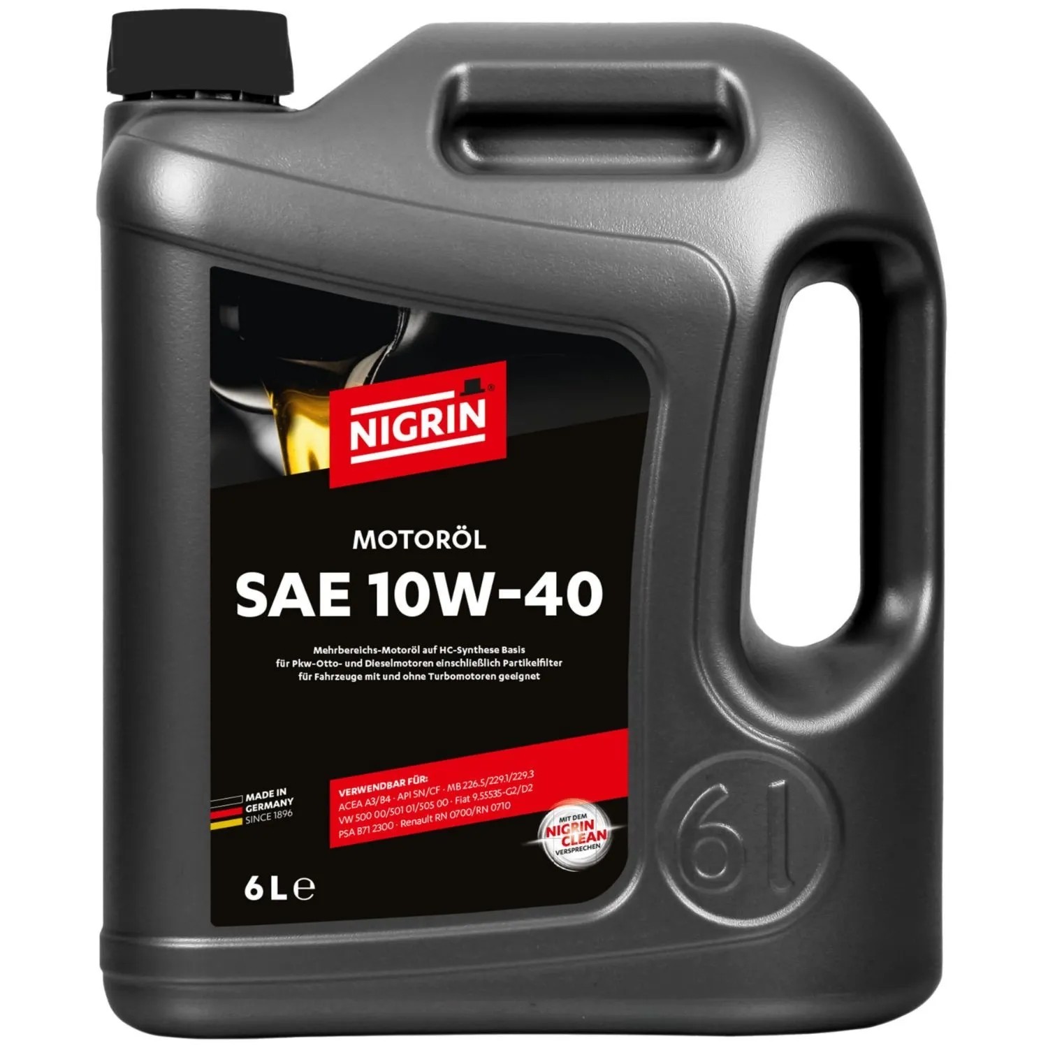 Nigrin Öl Motoröl SAE 10W-40 10W40 6L für Benzin Diesel Motor PKW Auto Kanister