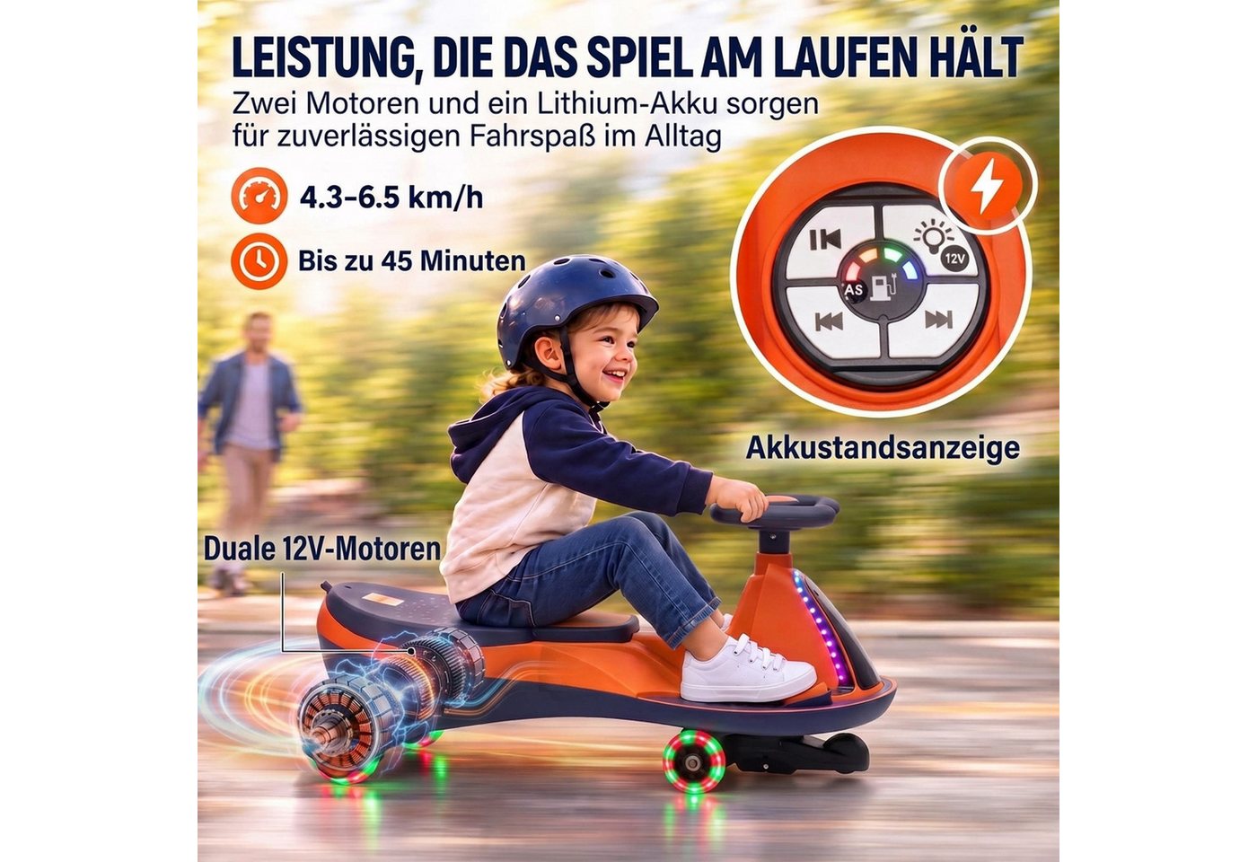AIYAPLAY Elektro Rutschauto Metall Kunststoff 78L x 34B x 40H cm Orange