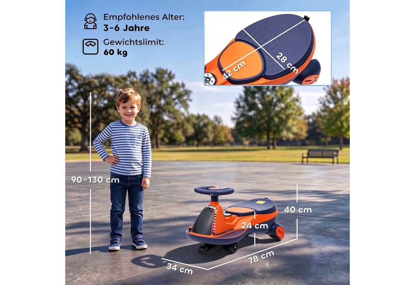 AIYAPLAY Elektro Rutschauto Metall Kunststoff 78L x 34B x 40H cm Orange Bild 3