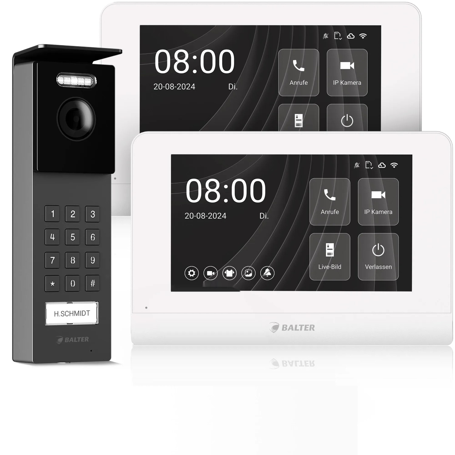 Balter Entri S Video Türsprechanlage App Komplettset Einfamilienhaus mit 2x 7 Zoll Monitor Aufputz