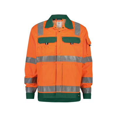 Dusseldorf Warnschutz Arbeitsjacke, Größe 4XL, NEONORANGE/FLASCHENGRÜN