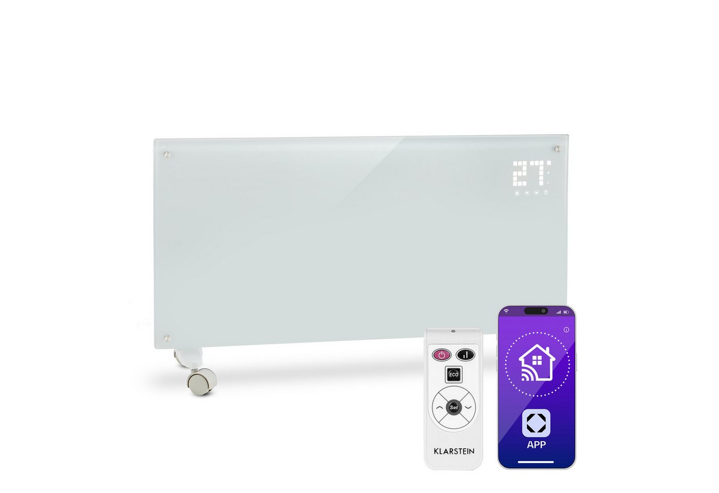 Bornholm Smart Konvektions-Heizgerät 2000 W SmartHeat Design: WiFi-Verbindung LED-Display 24-h-Timer 2 Heizstufen: 1000 / 2000 W IP24: Spritzwassergeschützt Fernbedienung Standgerät Weiß Bild 4