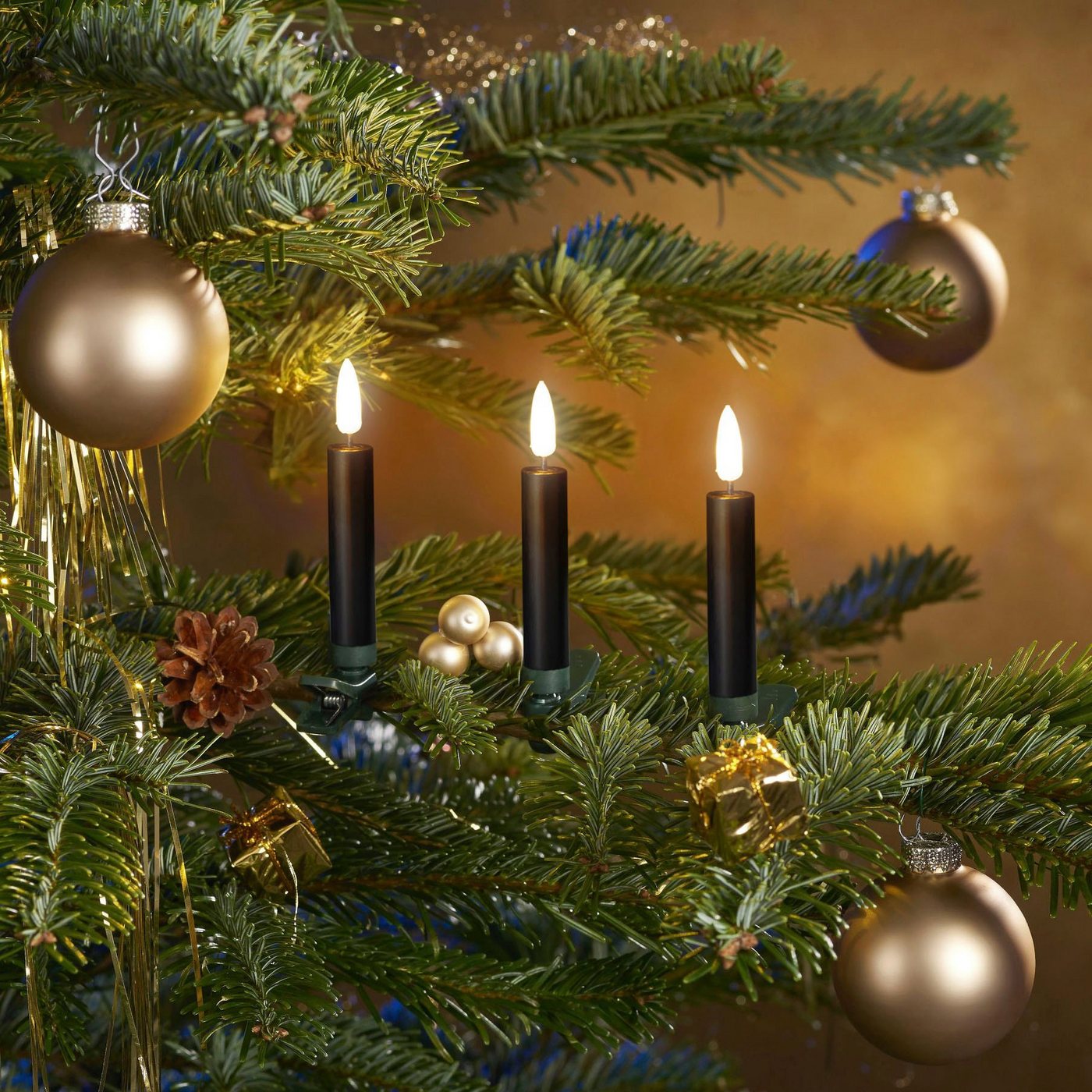 OTTO home LED-Christbaumkerzen Set 25 Stück m. Batterie, Fernbedienung, Timer, Farbe schwarz o. weiß, 25-flammig, 3D-Flamme, warmweiß, mit Dimm-/Flacker- und Timerfunktion, innen Bild 2