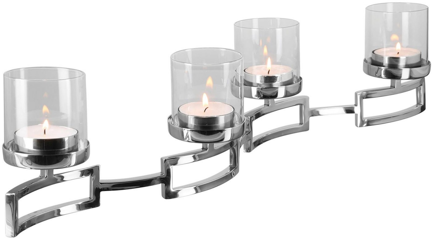 Fink Kerzenleuchter HOMMAGE, Weihnachtsdeko (1 St), silberfarben - aus Edelstahl und Glas, 4-flammig, Adventsleuchter