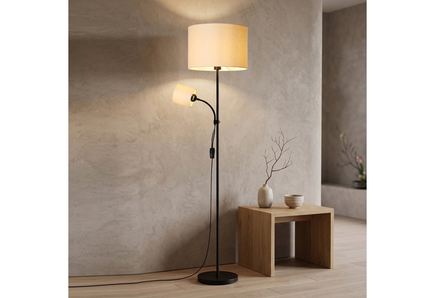OTTO home Stehlampe Avveline - Textilschirm Stehleuchte, ohne Leuchtmittel, H. 168 cm, Stoffschirm Ø 36 x 25 cm E27 Leseleuchte Ø 12 x 11,5 cm E14 Bild 5