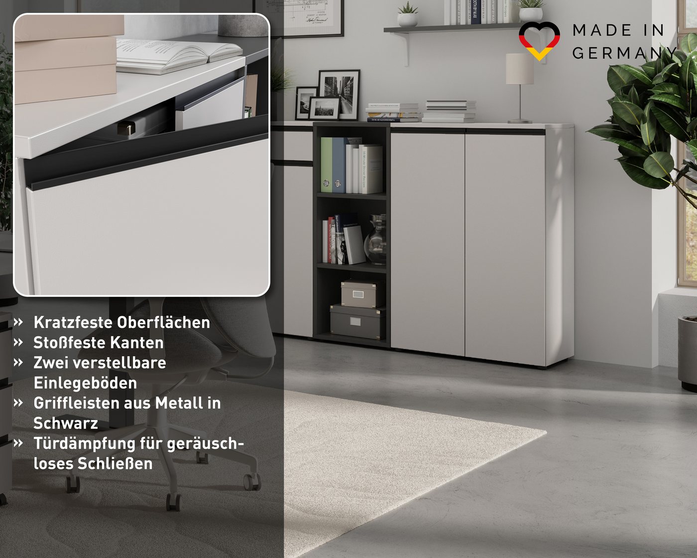 GERMANIA Aktenschrank Lemont B 81cm,verstellbare Böden,Soft Close,Griffe aus Metall,Made in Germany