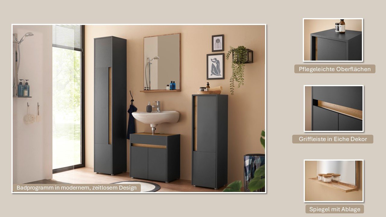 Home affaire Badmöbel-Set CITY/ GIRON, Bad im zeitlosen Design, 4-teiliges Badezimmer, (Set, 4-St), Badschränke und Spiegel, in zwei Farben verfügbar, viel Stauraum