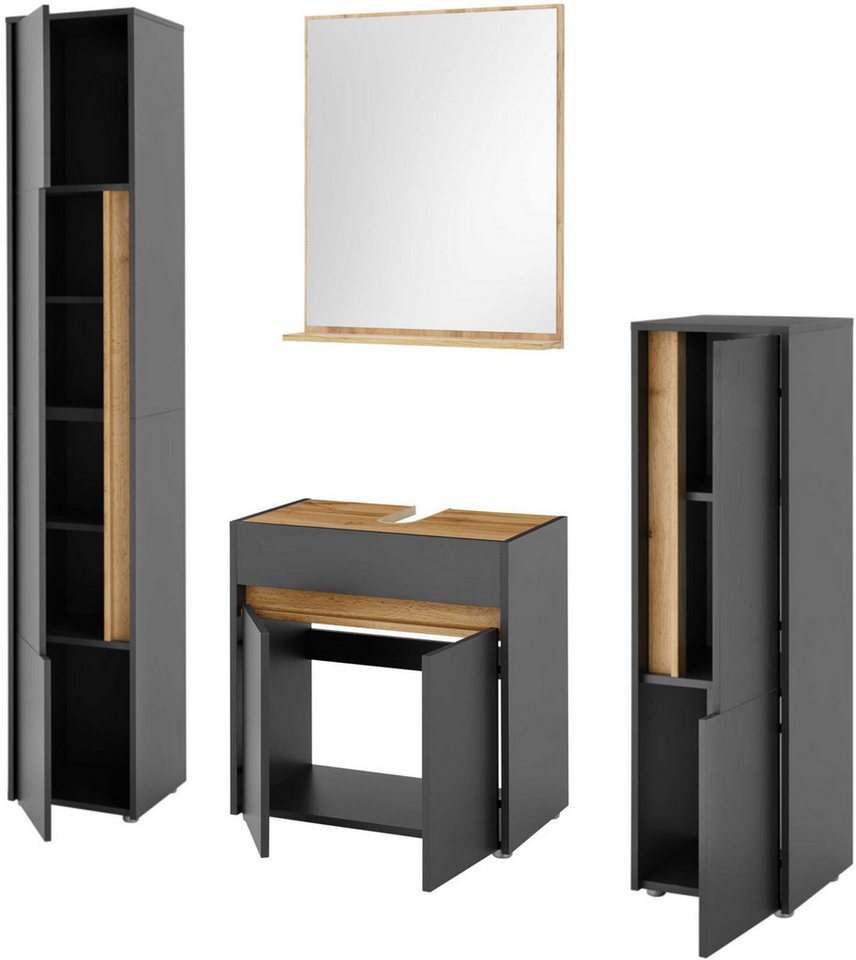 Home affaire Badmöbel-Set CITY/ GIRON, Bad im zeitlosen Design, 4-teiliges Badezimmer, (Set, 4-St), Badschränke und Spiegel, in zwei Farben verfügbar, viel Stauraum Bild 2