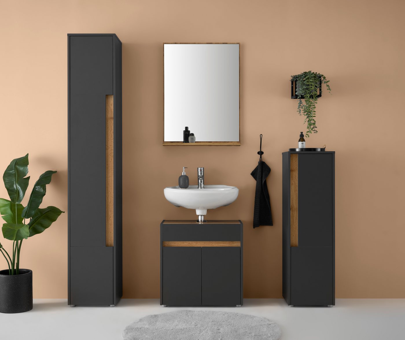 Home affaire Badmöbel-Set CITY/ GIRON, Bad im zeitlosen Design, 4-teiliges Badezimmer, (Set, 4-St), Badschränke und Spiegel, in zwei Farben verfügbar, viel Stauraum Bild 3