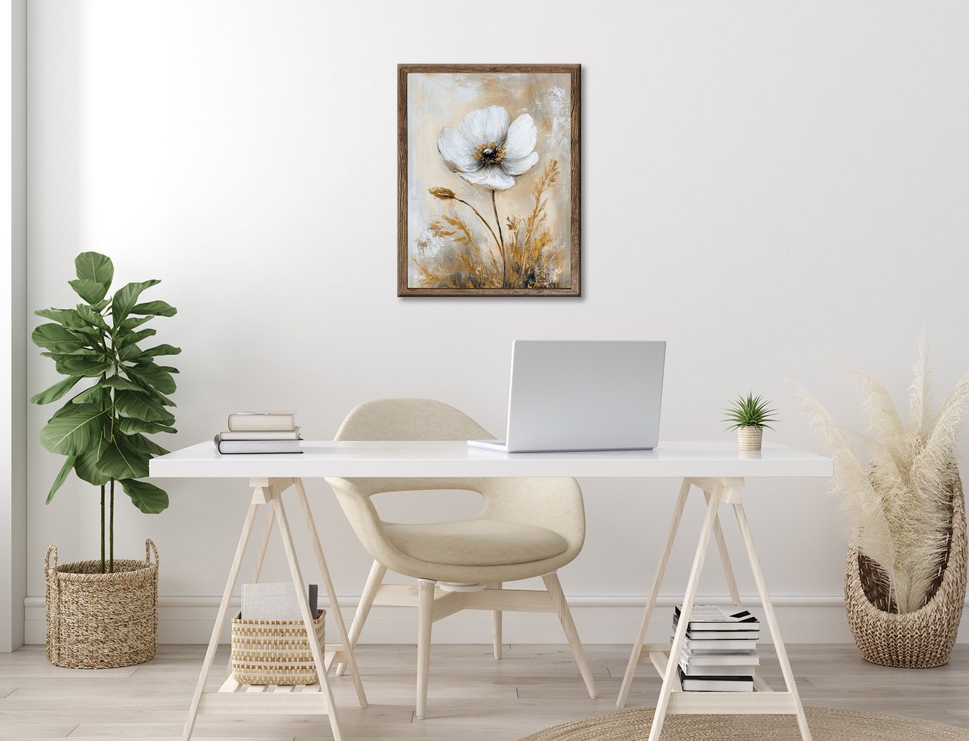 Bönninghoff Bild mit Rahmen Wandbild gerahmt BLUME GOLD 40x50 cm – Elegante Wanddeko modern, Blumen, Blumenbilder, Gemälde, Kunst, Pflanzen (1 St), mit dekorativem Rahmen