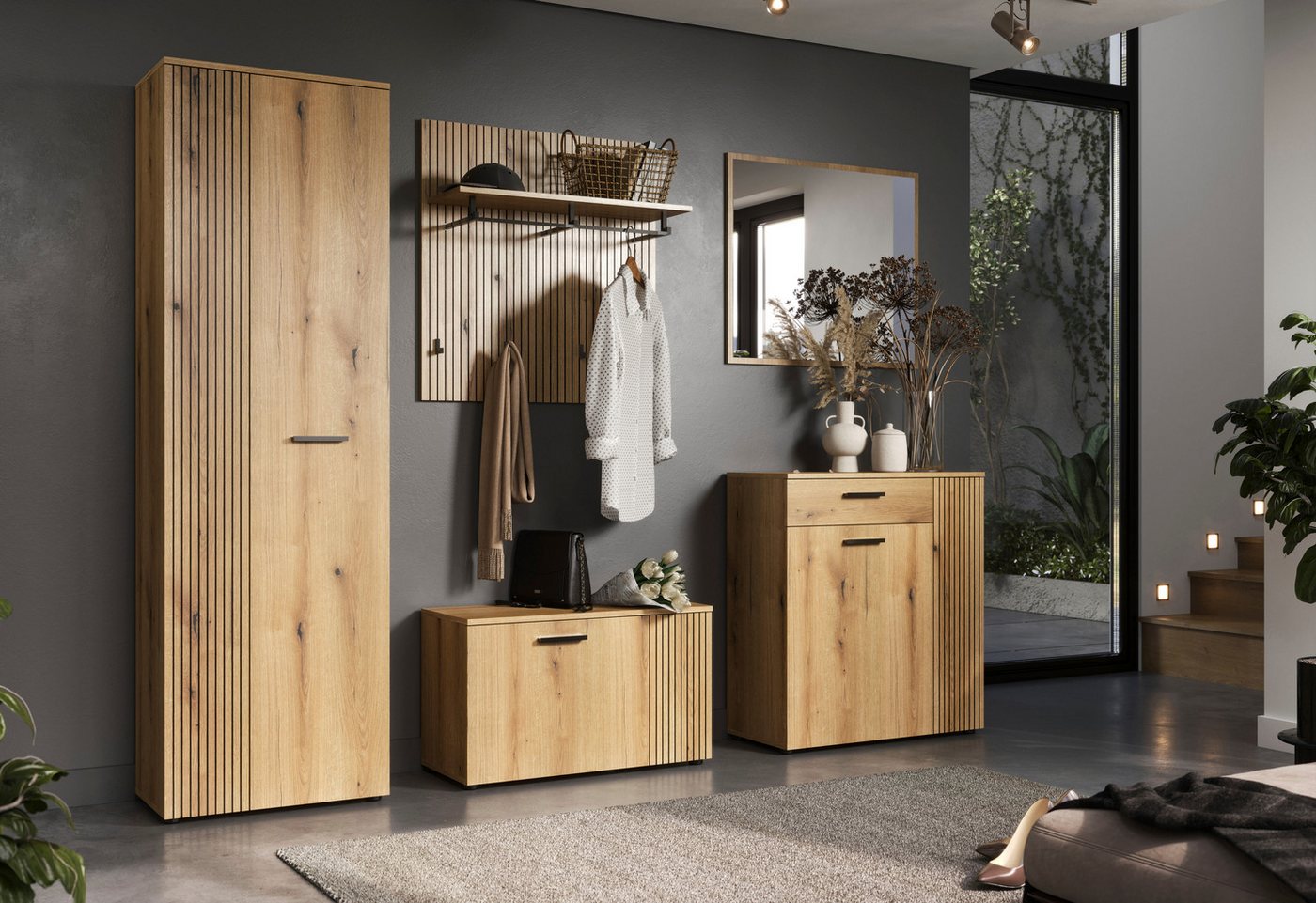 Home affaire Garderobenpaneel Amrum (1 St), Wandpaneel mit Ablage, 1 Kleiderstange & 4 Haken - (B/T/H) 80/28/84 cm Bild 5