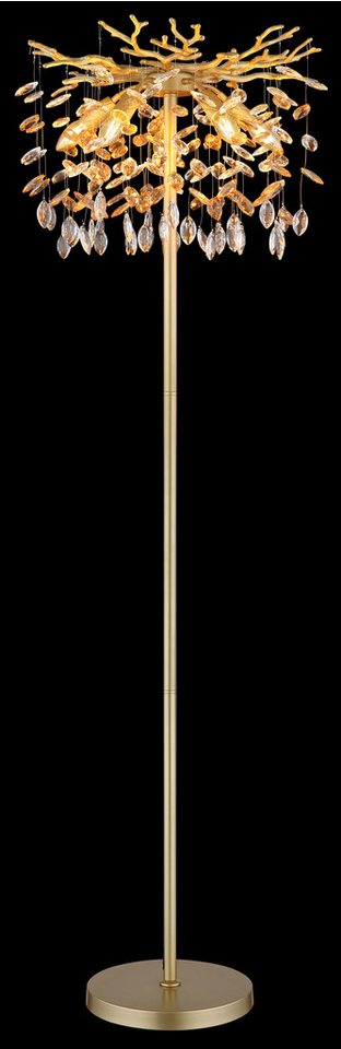 GLOBO LIGHTING Stehlampe QUEENA, ohne Leuchtmittel, Stehleuchte gold Kristall, E14, Fußschalter, klassisch elegant