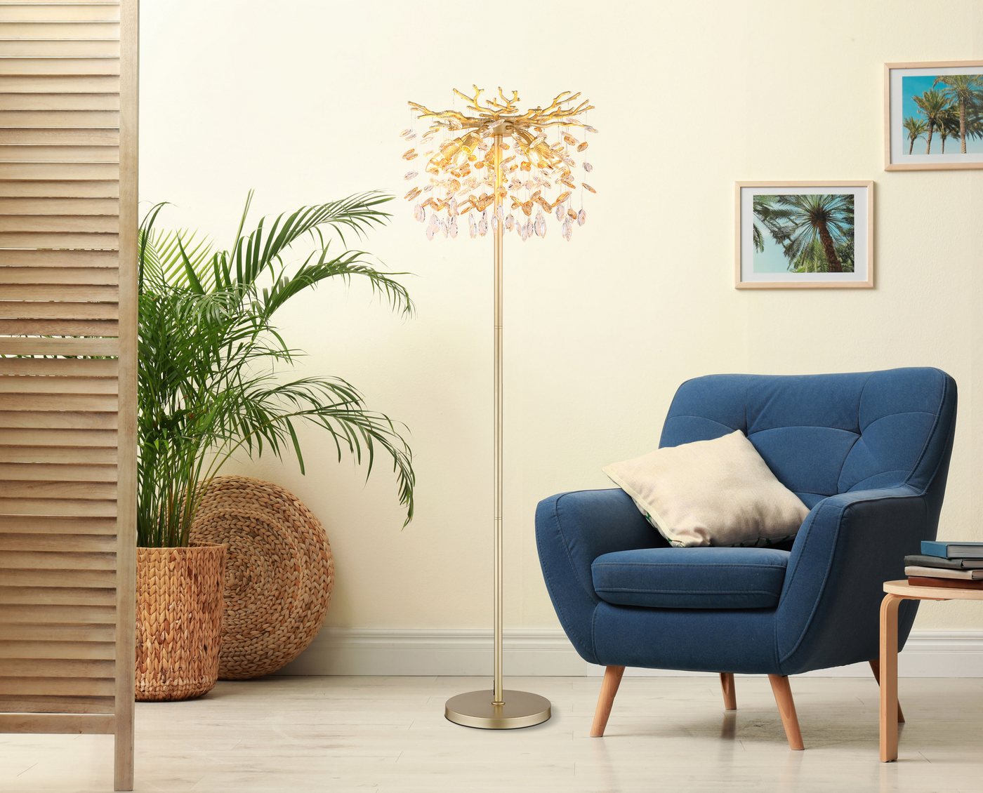 GLOBO LIGHTING Stehlampe QUEENA, ohne Leuchtmittel, Stehleuchte gold Kristall, E14, Fußschalter, klassisch elegant Bild 2