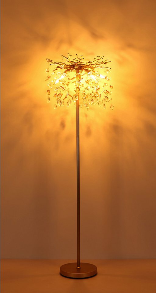 GLOBO LIGHTING Stehlampe QUEENA, ohne Leuchtmittel, Stehleuchte gold Kristall, E14, Fußschalter, klassisch elegant Bild 5